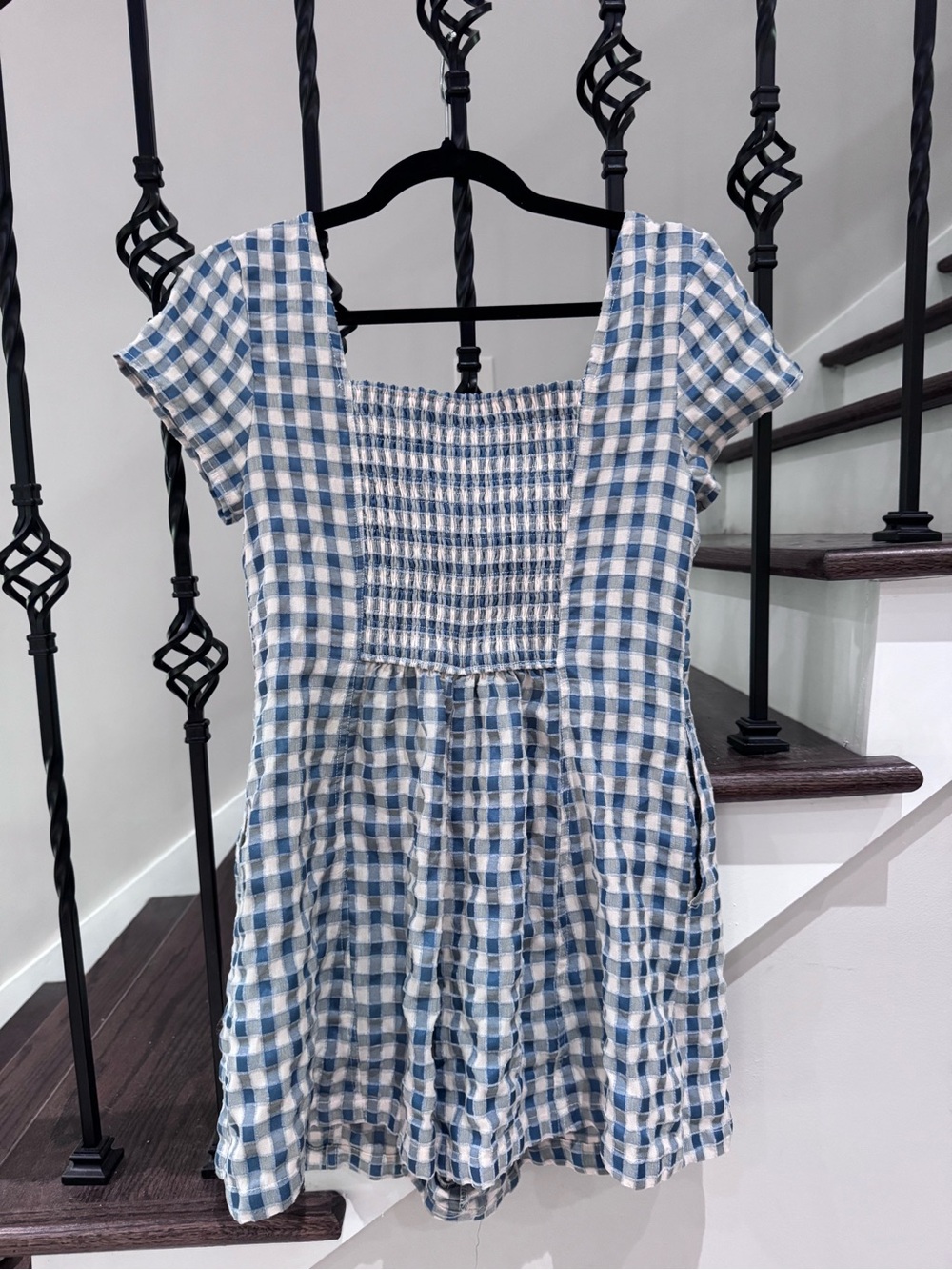 Mustard Seed Blue & White Gingham Smocked Waist Romper - Picture 5 of 6